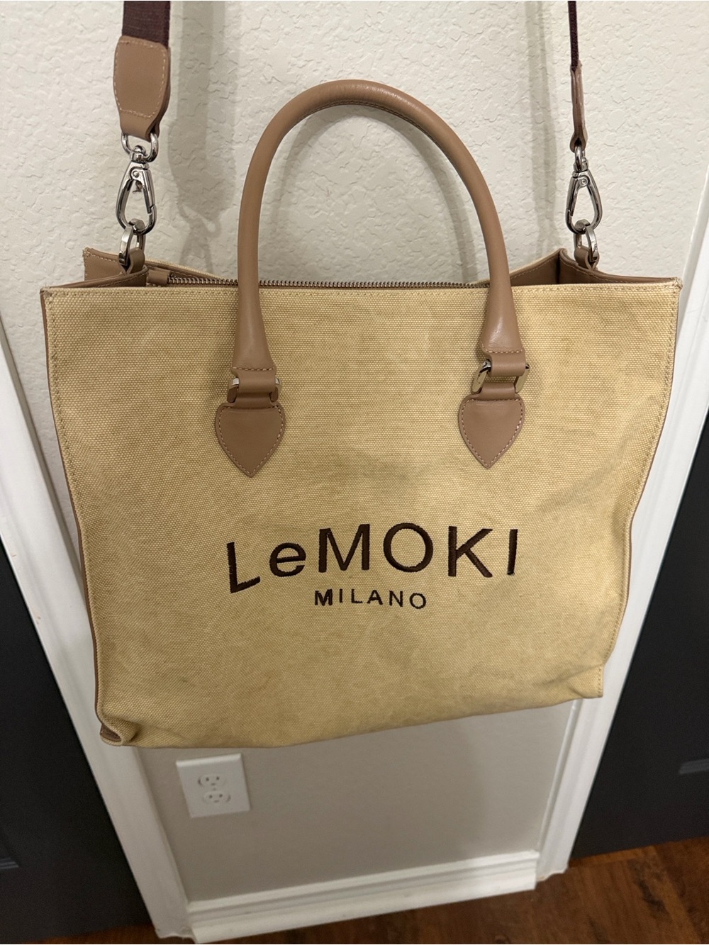LeMOKI Milano Italian Canvas Leather Convertible Tote Crossbody Ba